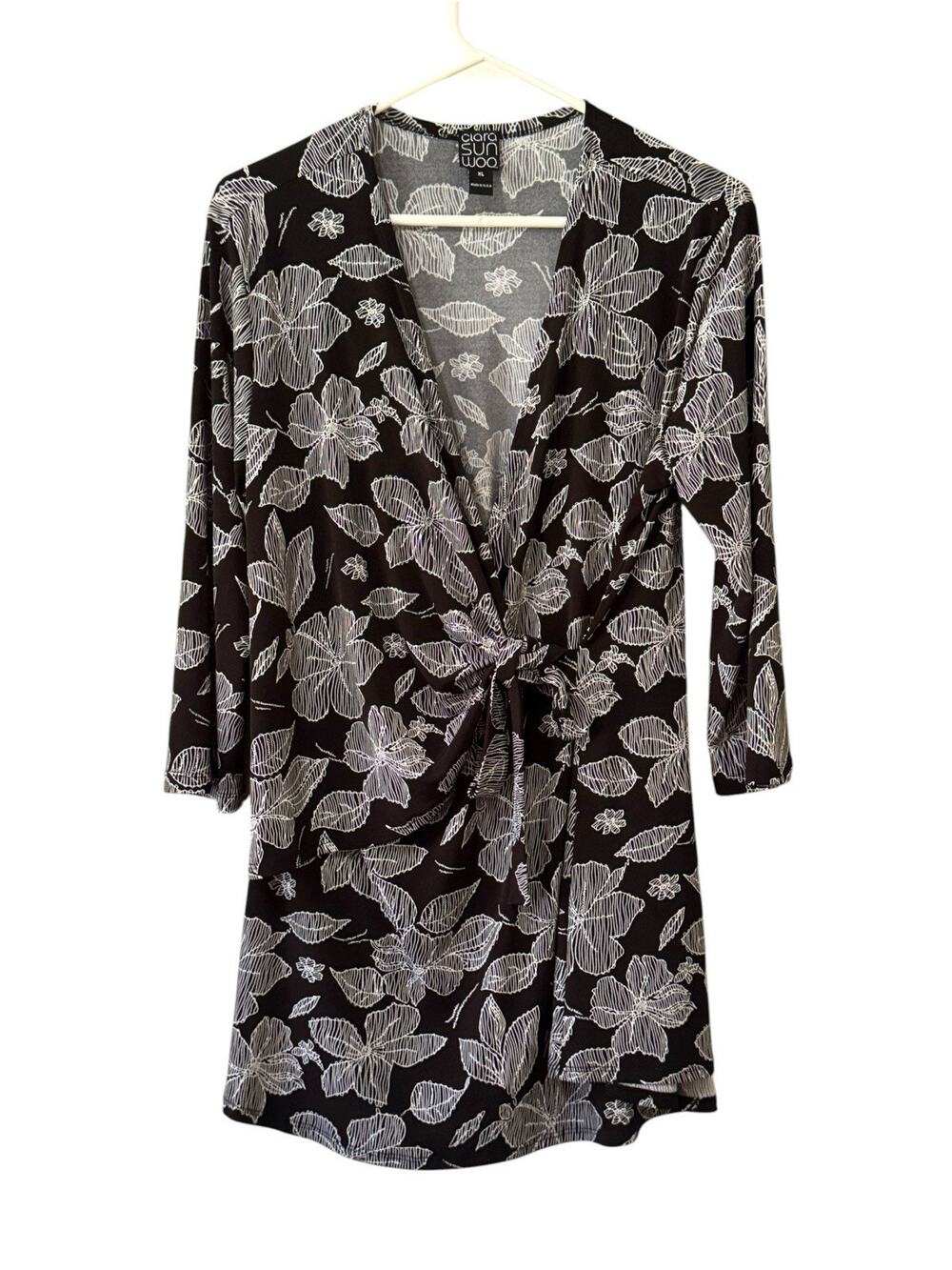 Clara Sun Woo Surplice Faux Wrap Tie Tunic Women Size XLl 3/4 Sleeves Stretch